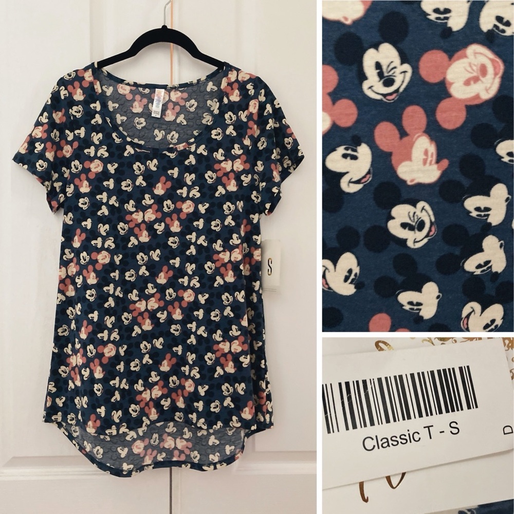 NWT LuLaRoe Classic T S ~ Disney Mickey Mouse top shirt ~ dark teal & pink NEW